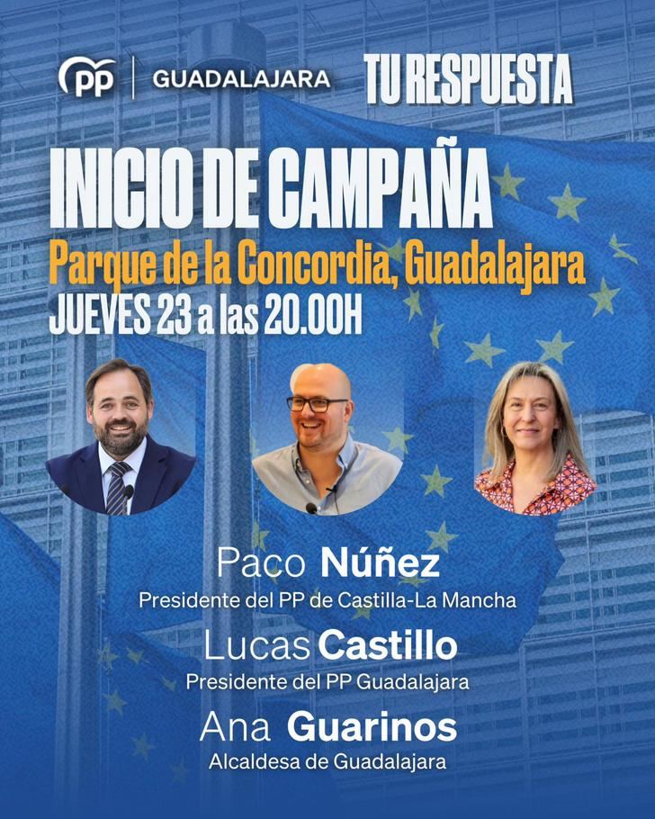 El PP inicia este jueves la campaña de las Europeas con un gran acto en el parque de La Concordia de Guadalajara