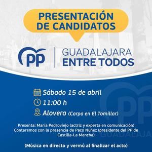 El PP celebra mañana un gran acto en Alovera donde presentará a candidatos de municipios de más de 1.000 habitantes