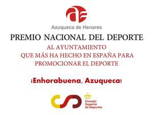 El Ayuntamiento de Azuqueca de Henares, Premio Nacional del Deporte por tener las mejores políticas de España para la promoción del deporte