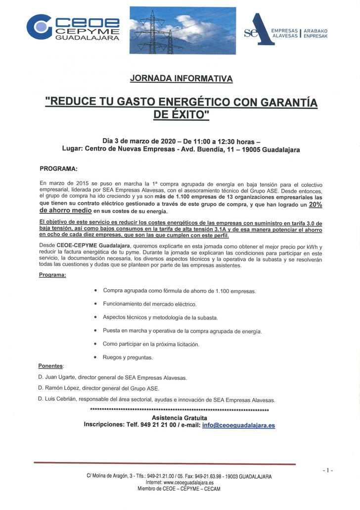 CEOE-CEPYME Guadalajara pondrá en marcha un sistema de compra agrupada para reducir el gasto energético de las empresas