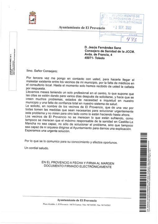 EL CAOS DE LA SANIDAD DE PAGE EN CLM : Denuncian la situación INSOSTENIBLE del Centro de Salud de El Provencio