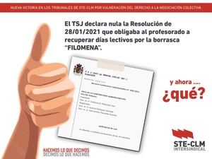 El TSJ declara nula la Resolución que obligaba al profesorado de Castilla La Mancha a recuperar días lectivos por la borrasca “Filomena”