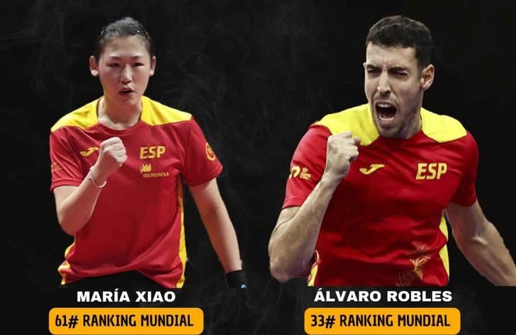 Entrenamiento abierto al público de María Xiao y Álvaro Robles en los Campeonatos de España de Tenis de Mesa en Guadalajara