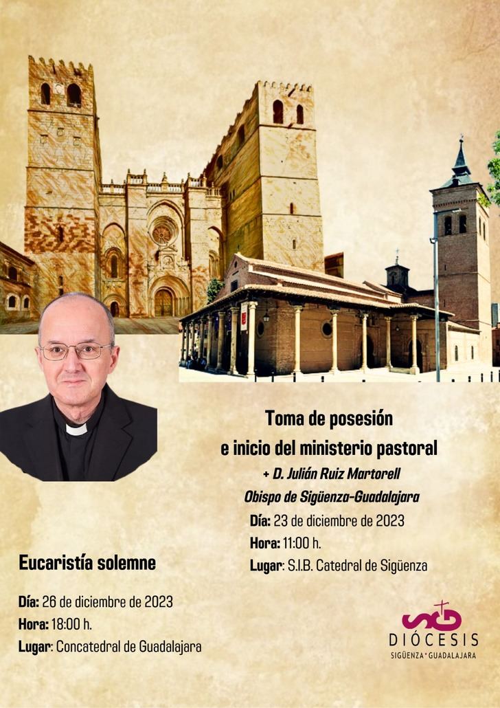 Este sábado 23 de diciembre, toma de posesión del nuevo obispo diocesano de Sigüenza-Guadalajara