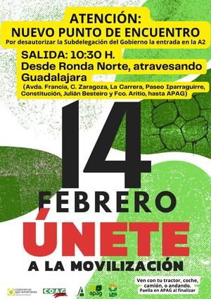 Los agricultores de Guadalajara se MOVILIZARÁN este miércoles a las 10:30 h. desde la Ronda Norte atravesando la ciudad hasta acabar en la sede de APAG