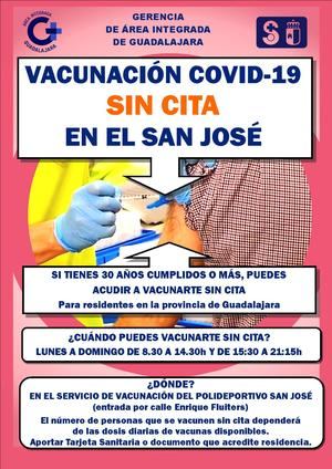 A partir de hoy lunes, las personas de 30 años o más pendientes de recibir la dosis de refuerzo frente a la Covid-19 podrán vacunarse en el San José