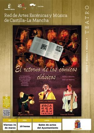 Villanueva de la Torre celebra el Día Mundial del Teatro con la representación de la obra El retorno de los cómicos clásicos, de la compañía alcarreña Escarramán Teatro