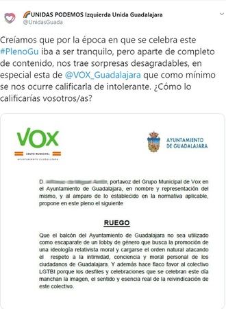Vox Guadalajara anuncia acciones legales contra el Grupo Unidas Podemos por revelación de documento público
