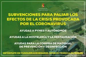 El Ayuntamiento de Yunquera de Henares pone en marcha las primeras ayudas para paliar los efectos de la crisis del coronavirus