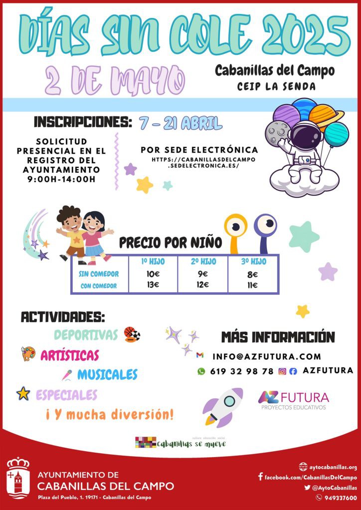 Inscripciones abiertas para el Campamento Urbano del 2 de mayo en Cabanillas