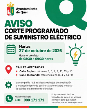 i-DE prevé un corte eléctrico en varias calles de Quer el 27 de octubre