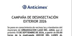 Desinsectación programada en Lago del Jaral para el 15 de septiembre de 2026