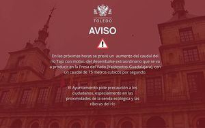 El Tajo a su paso por Toledo continúa en nivel rojo y se prevé un crecimiento paulatino en las próximas horas