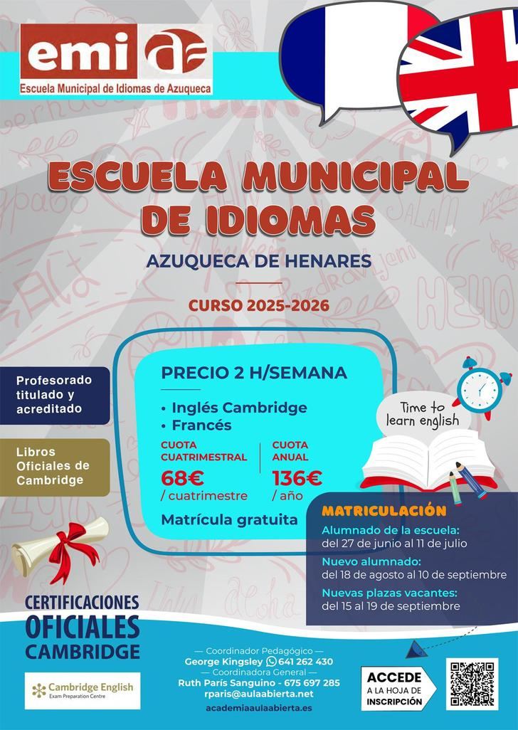 La Escuela Municipal de Idiomas de Azuqueca abre un nuevo plazo para cubrir vacantes