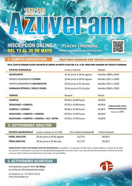Hasta el 14 de junio, se abre el plazo de inscripción para cubrir las vacantes del Azuverano