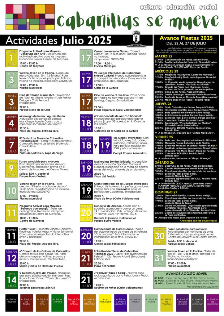 Actividades socioculturales en Cabanillas para julio de 2025