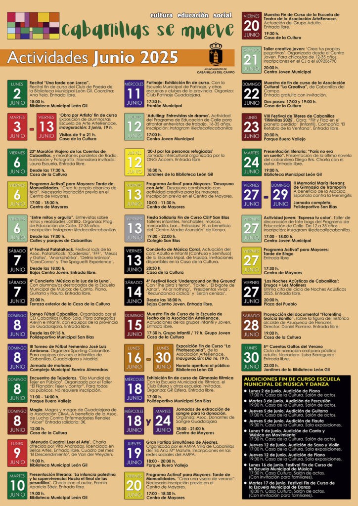 Actividades culturales en Cabanillas para junio de 2025
