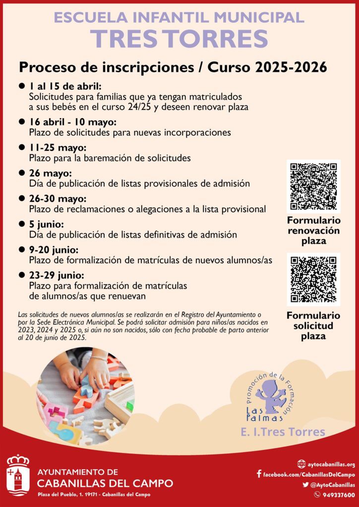 Apertura de solicitudes para la Escuela Infantil Municipal de Cabanillas