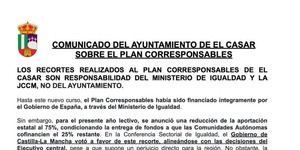 El Ayuntamiento de El Casar aclara responsabilidades sobre recortes en el Plan Corresponsables