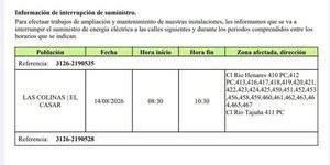 Iberdrola interrumpe el suministro eléctrico en Las Colinas el 14 de agosto