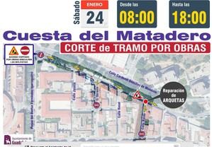 Corte de tráfico en Cuesta del Matadero por reparaciones el sábado