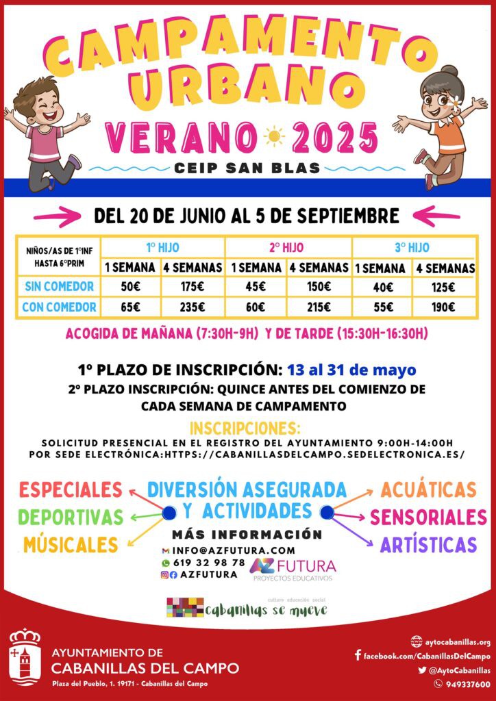 Inscripciones abiertas para el campamento urbano de verano en Cabanillas del Campo