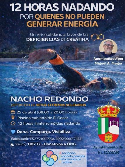 Nacho Redondo nadará doce horas seguidas para visibilizar la labor de la Asociación Española para las Deficiencias de Creatina