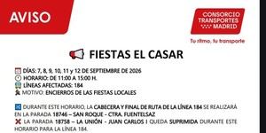 Desvío temporal de la línea 184 por encierros en El Casar