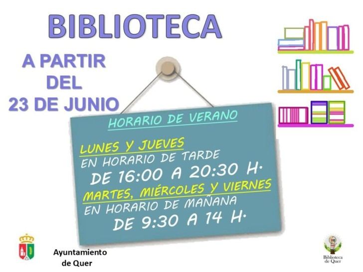 Nuevo horario de verano en la Biblioteca Municipal de Quer