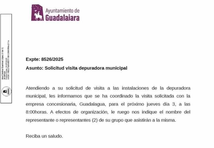 El Ayuntamiento aclara que el PSOE no asistió a la visita programada a la depuradora