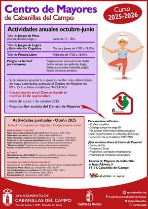 Inscripciones abiertas para actividades del Centro de Mayores de Cabanillas 2025-2026