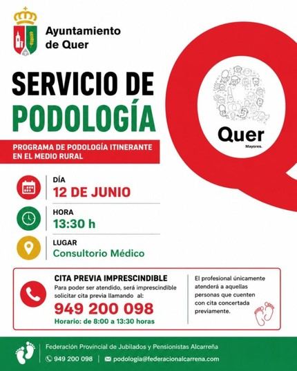 El servicio de podología regresa a Quer el 31 de julio