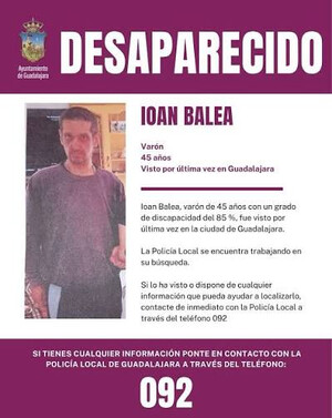 Desaparecido en Guadalajara un hombre de 45 años con discapacidad