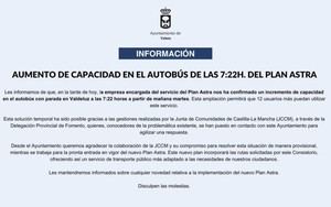 Aumenta la capacidad del autobús de las 7:22h en el Plan Astra