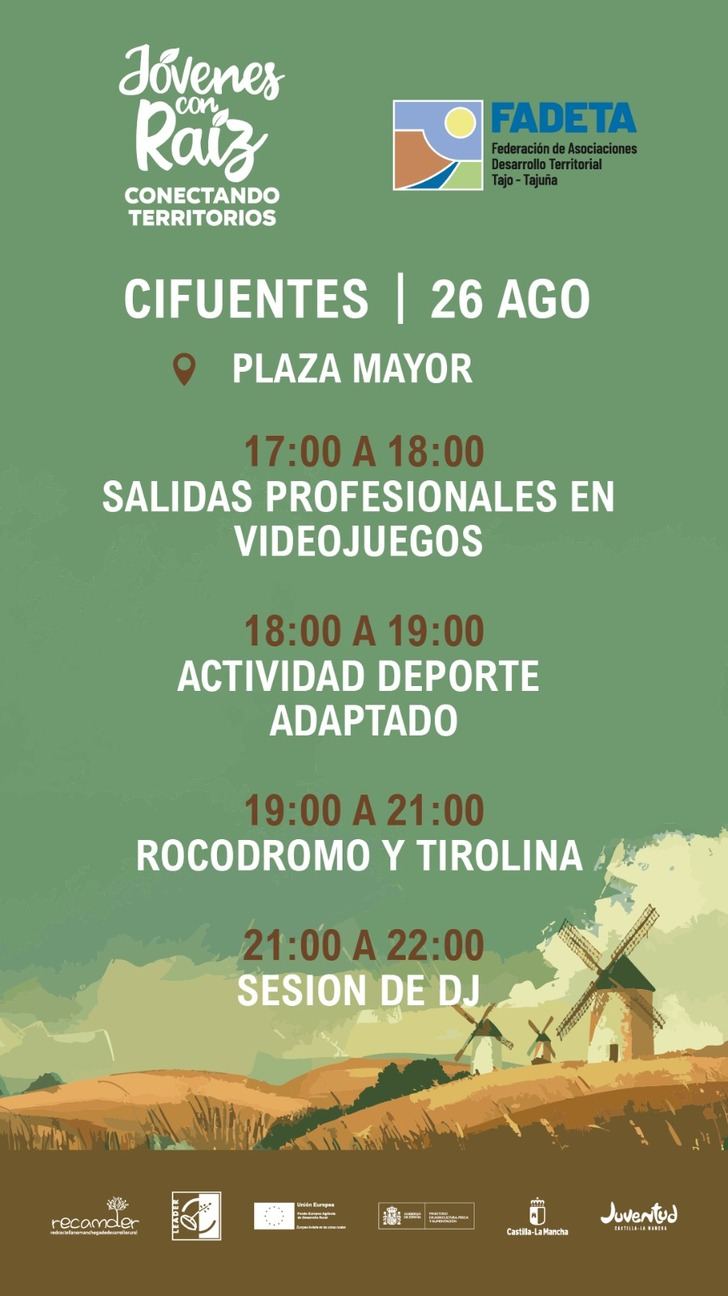 Cifuentes y Sacedón acogerán dos eventos del proyecto ‘Jóvenes con Raíz’, que incluirán talleres, música, teatro y deporte