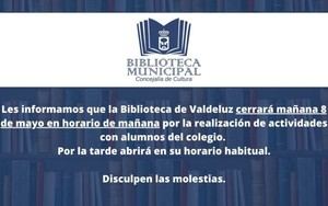 La Biblioteca de Valdeluz cerrará por la mañana el 8 de mayo