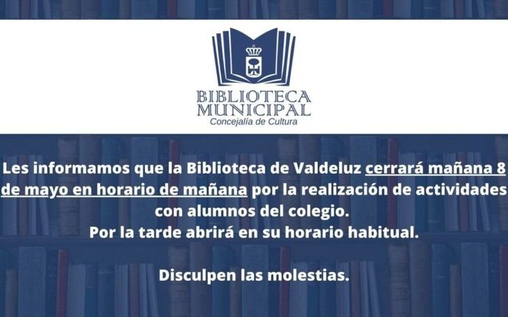 La Biblioteca de Valdeluz cerrará por la mañana el 8 de mayo