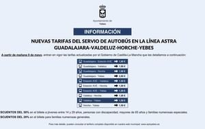 Actualización de tarifas del autobús en la línea ASTRA de Guadalajara a Valdeluz y Horche