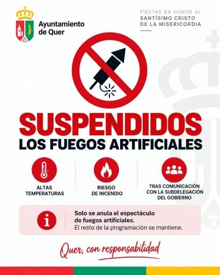 Quer cancela fuegos artificiales por riesgo de incendios
