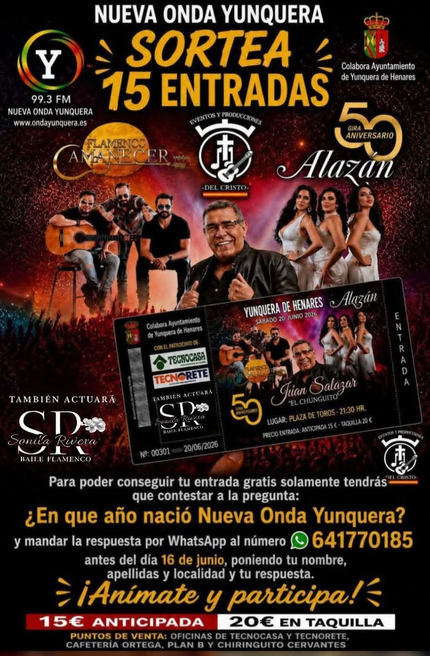Nueva Onda Yunquera sortea 15 entradas para el súper espectáculo SÁBADO FLAMENCO con Juan Salazar y las Alazán