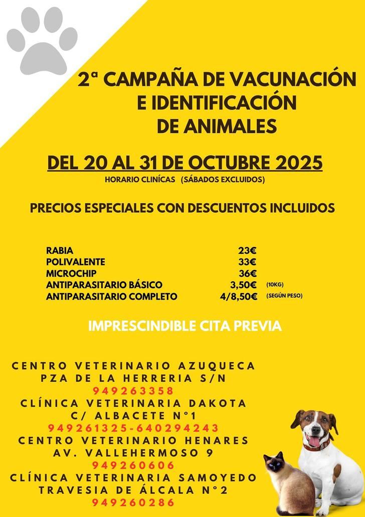 El lunes comienza la segunda campaña de vacunación e identificación de animales en Azuqueca